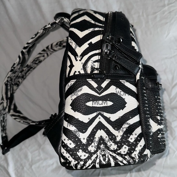 MCM Leather Visetos Studded Zebra Print Backpack - Picture 5 of 16